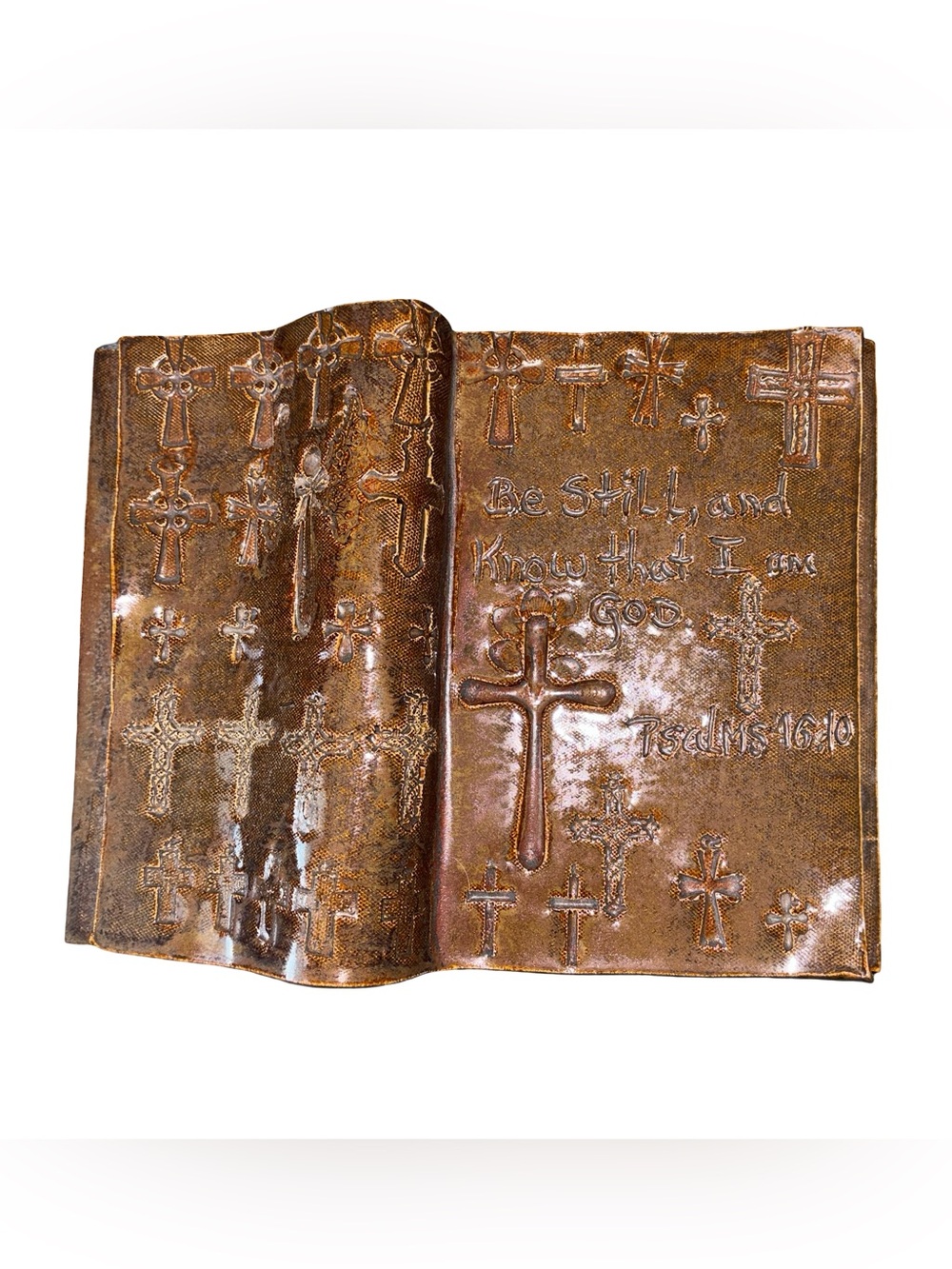 Kay Ethridge 2004 Signed Ceramic Pottery Bible Book Psalm 46:10‎ Cross Religious